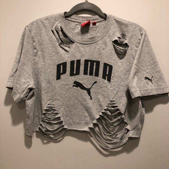 Puma Tops - PUMA GREY DISTRESSED CROP TEE